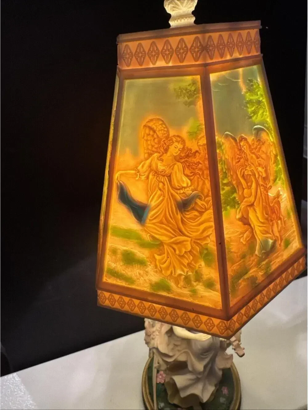 Vintage Angel Table Lamp with Lithophane Style Shade Gorgeous Images When On 18”
